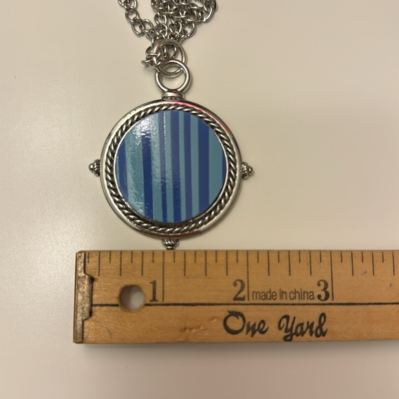 Upcycled broken PYREX Blue Stripe Barcode silver 32 inch chain necklace - Picture 4 of 7